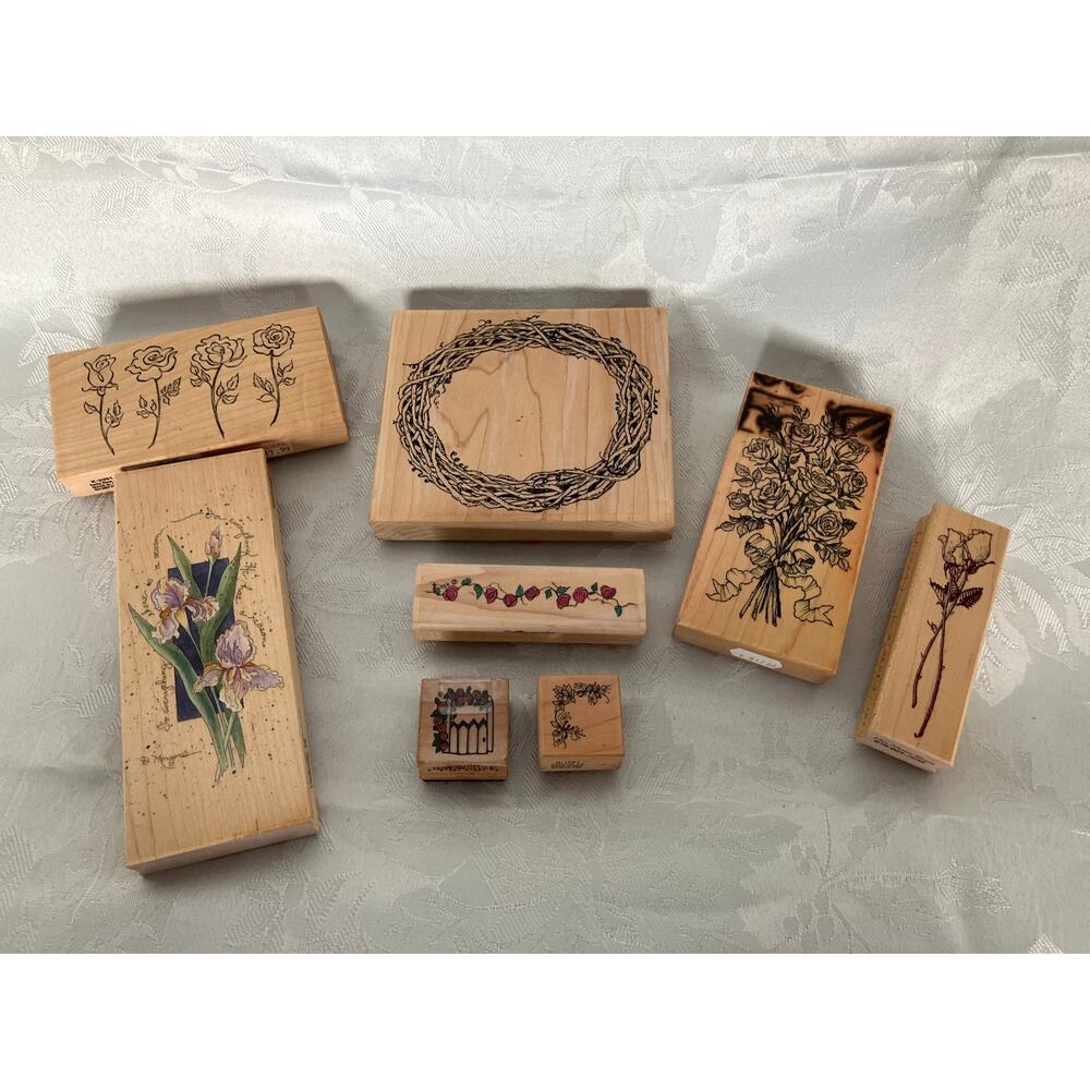 Lot of 8 Rubber Stamps Flowers Roses Crafts Scrapbooking